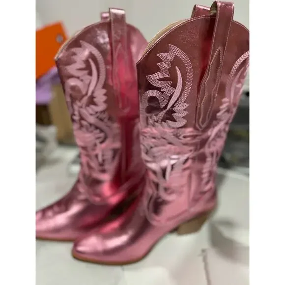 Cowboy Boots for Women Cowgirl Boots Metallic Wide Calf Western Boot Pointed - Picture 5 of 7